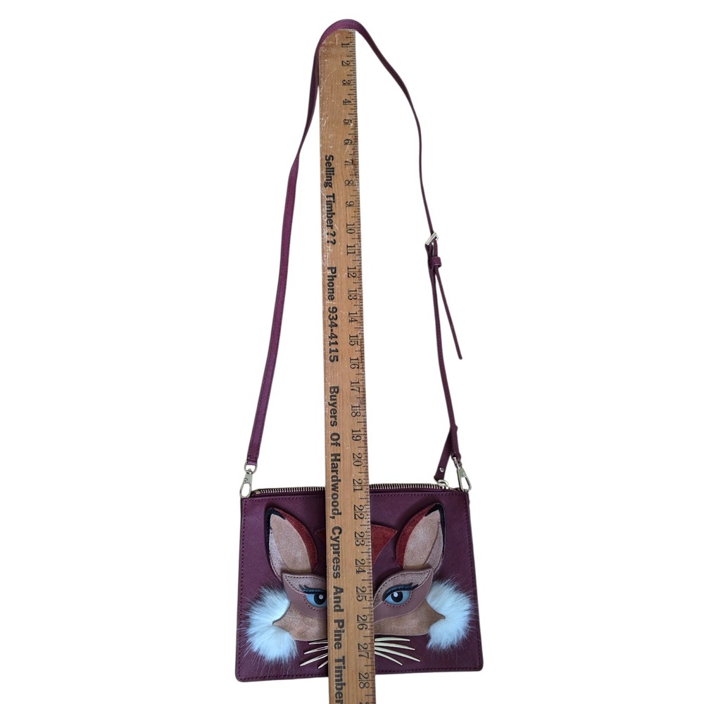 Kate Spade New York Fox Crossbody Bag Burgundy Saffiano Leather Whimsical Purse - Picture 9 of 10